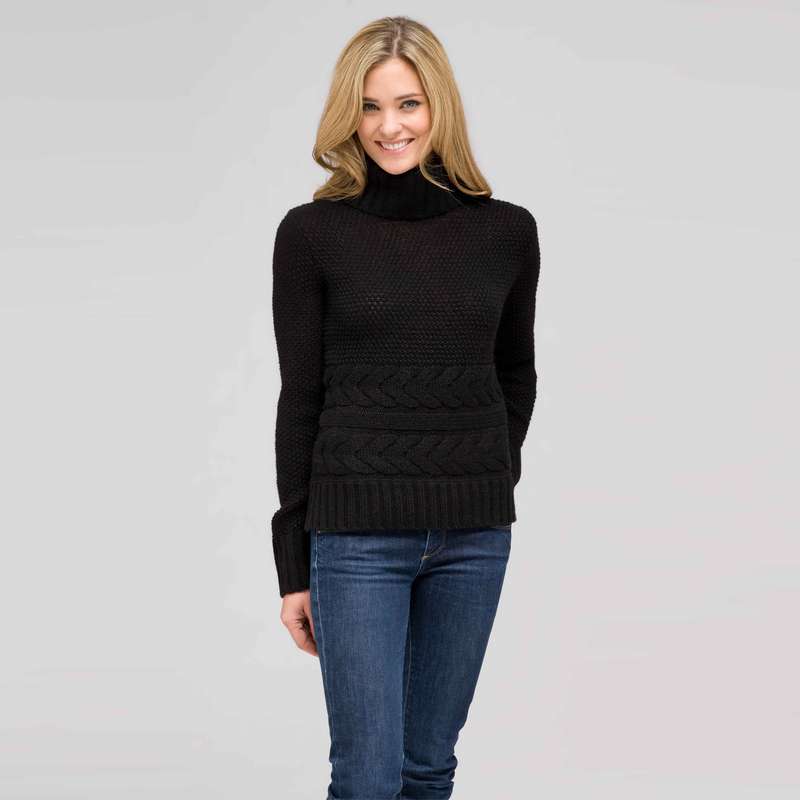 Wool Blend Turtle Neck Sweater, Black, large image number 0