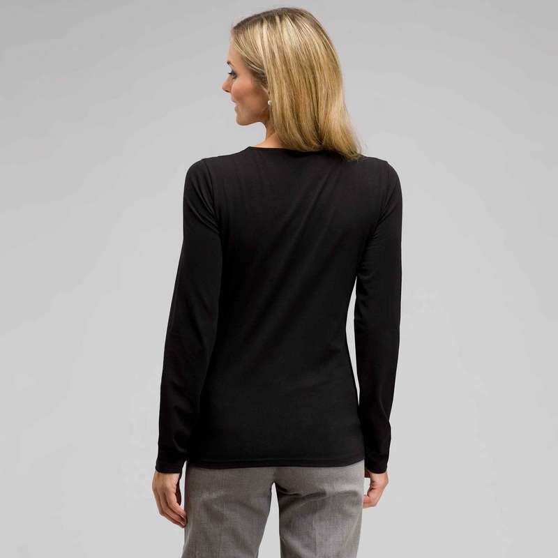 Long Sleeve V-Neck Top, Black, large image number 1